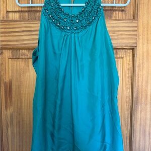 Ann Taylor Green Embellished Neck Halter Blouse